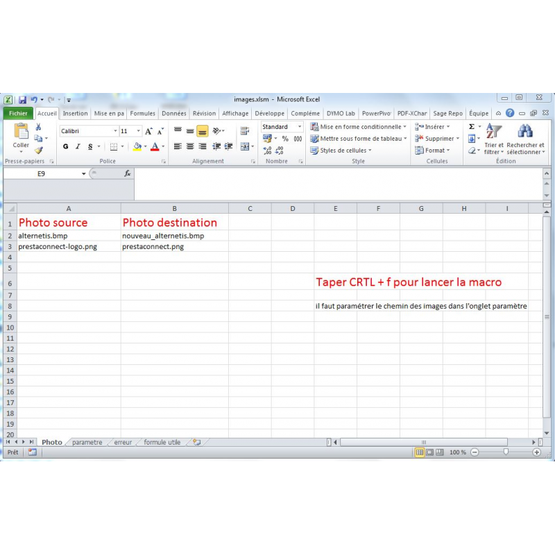 Renommer des images à partir d'un feuille Excel Renommer des images à partir d'un feuille Excel