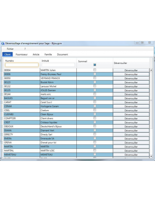 SAGE 100 : Permet de déverrouiller Client Fournisseur Article